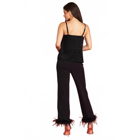 NEW SKIES ARE BLUE feather trim trouser in black - Picture 3 of 4